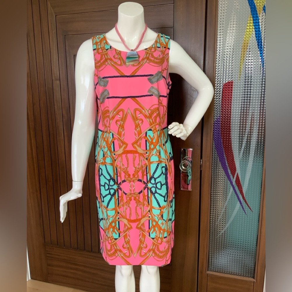 JESSICA Pink Shift Dress, Equestrian Pattern, US 12 NWOT